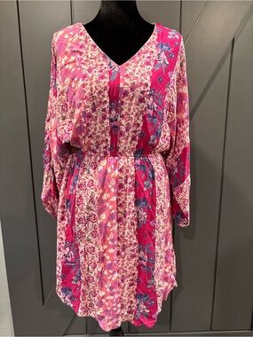 ANDREE BY UNIT Pink Floral Long Sleeve V-Neck Dress